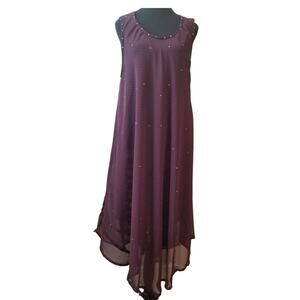 Ana & Rose Womens One Size Burgundy Sleeveless Midi Layered Flowy Casual Dress